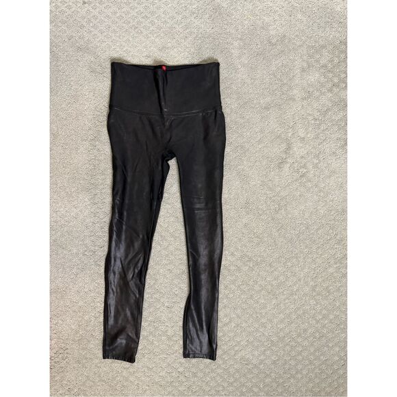 SPANX Black Faux Leather Leggings Large - Picture 1 of 7